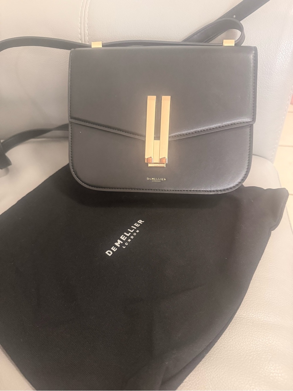 DeMellier Black Leather Shoulder Crossbody with Gold Hardware